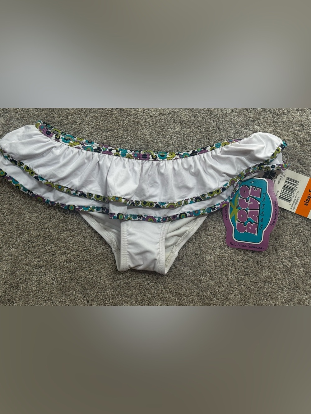 Coco Rave White Ruffle Bikini Bottoms with Floral Trim